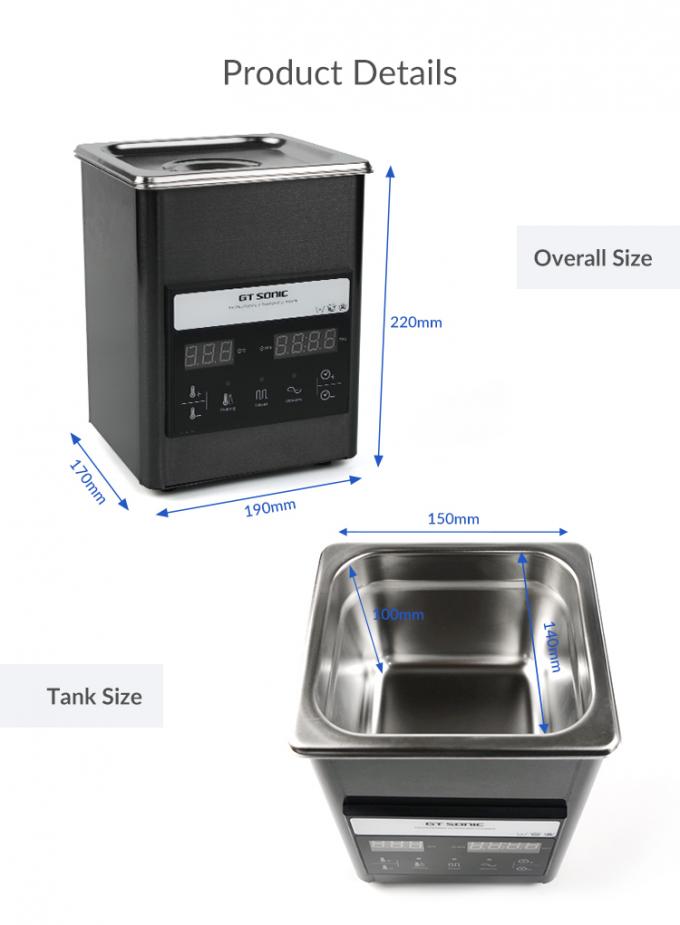 2L Digital Lab Ultrasonic Cleaner Square Shape Titanium Black Mirror 2