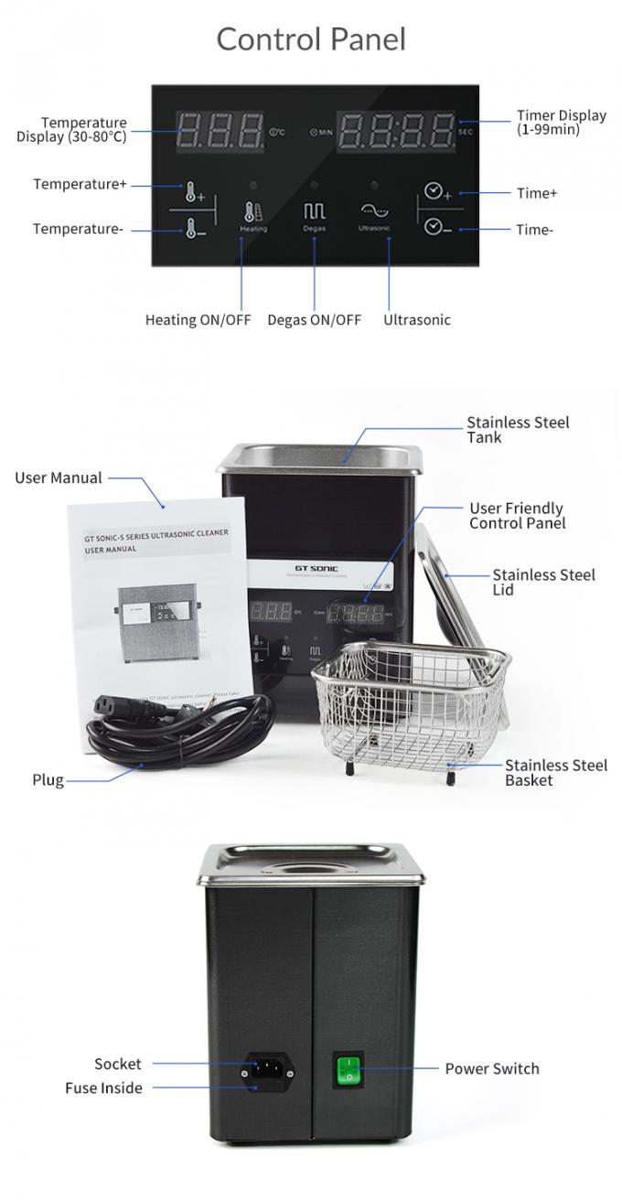 2L Digital Lab Ultrasonic Cleaner Square Shape Titanium Black Mirror 1