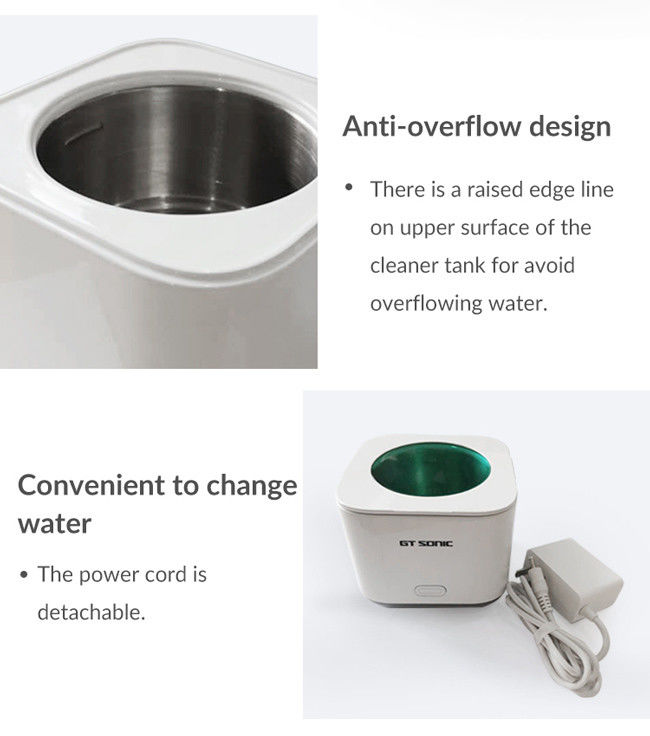 Small Light Cube Structure Sonic Jewelry Cleaner 180ml 43kHz With Low Noise 3