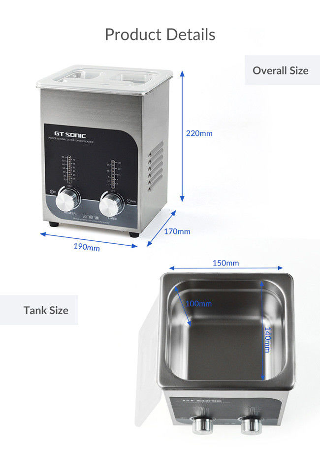 Dental / Surgical Instruments Manual Ultrasonic Cleaner 2L 60W With LED Display 0