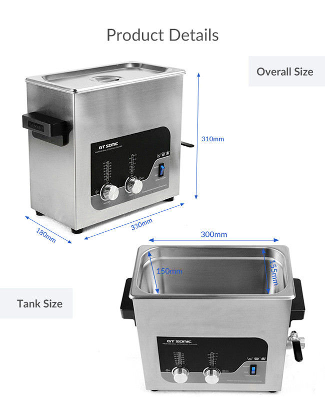 Heated Manual Ultrasonic Cleaner , 6L Ultrasonic Parts Washer Dual Power 150W 40kHz 0