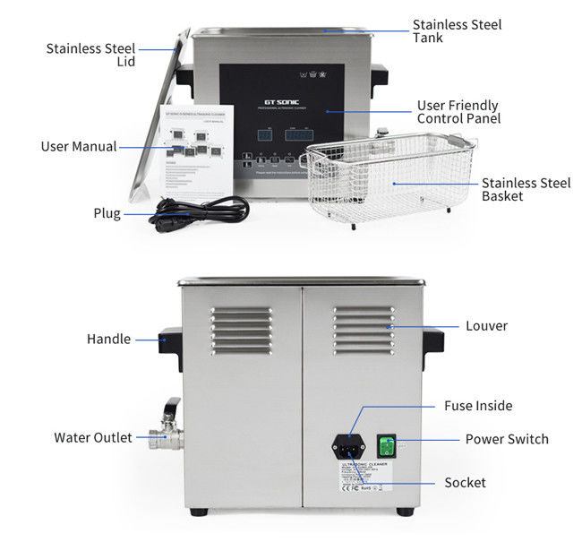 40kHz 150W Ultrasonic Cleaning Device , 6L Stainless Steel Ultrasonic Cleaner With Degas 5