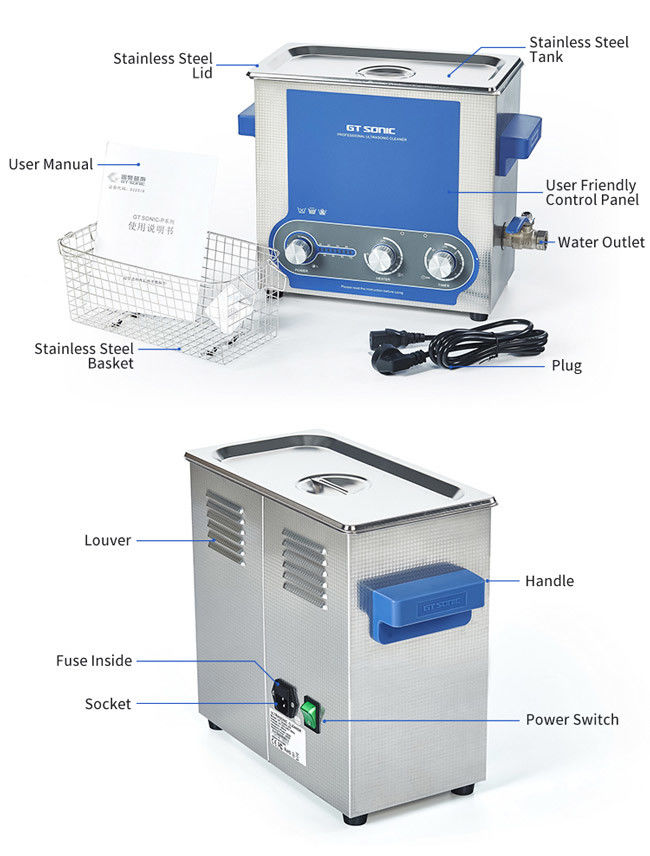 6L Heating Manual Ultrasonic Cleaner Power Adjustable 40kHz 150W 0-30 Mins Timer 0