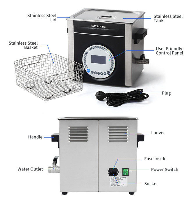 Super Low Noise Ultrasonic Parts Cleaners , Industrial Ultrasonic Bath 10L 200w For Lab 2