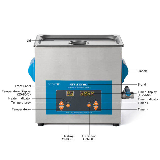 Stainless Steel Ultrasonic Parts Cleaner , Heated Digital Ultrasonic Cleaner 6L 2