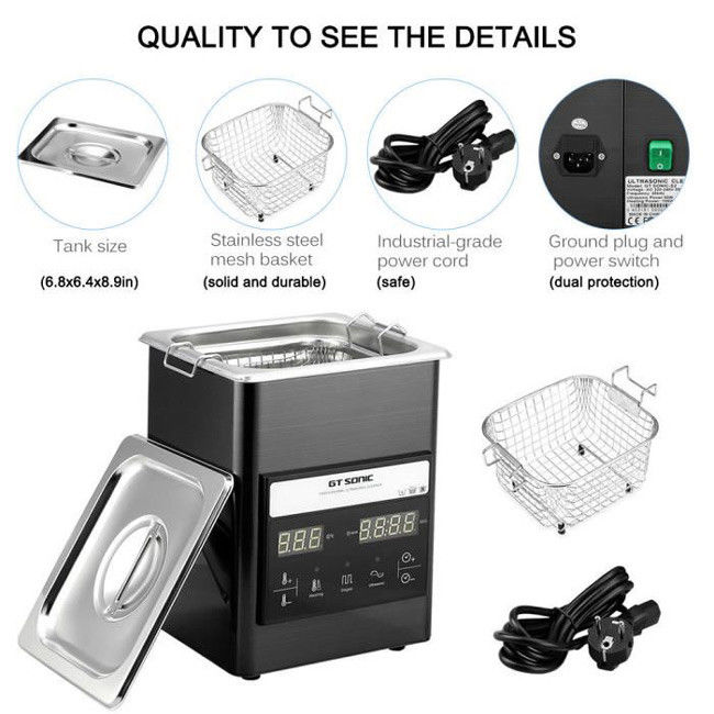 SS Lab Digital Ultrasonic Cleaner 2L Mini 3D Printer Heating Sonic Tank 1-99 Min Timer 1